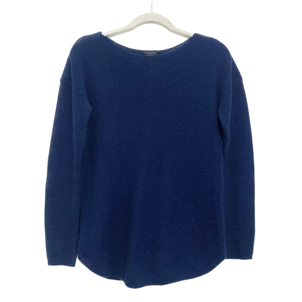 Ann Taylor Factory | Ribbed Boatneck Shirttail Hem Navy Blue Sweater
